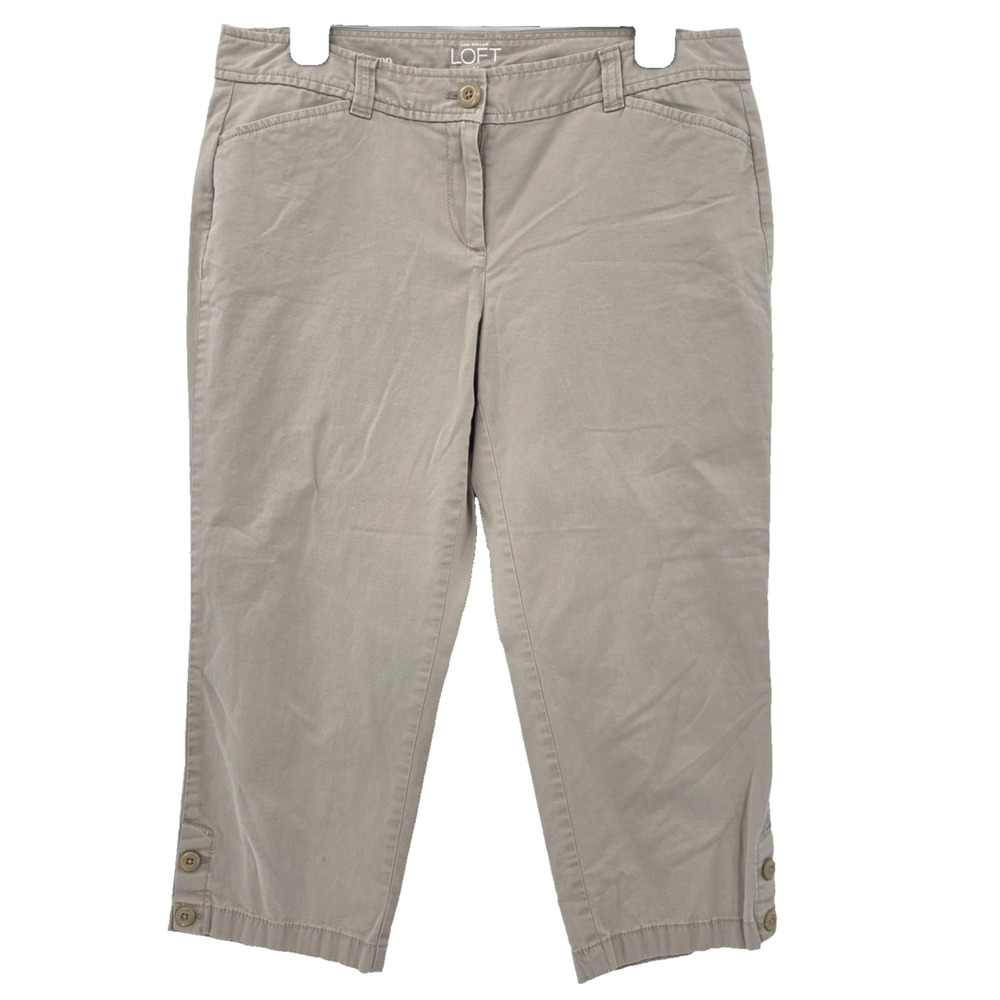 Ann Taylor Loft Women's Petite 8P Original Crop Tan Pants Button Accent